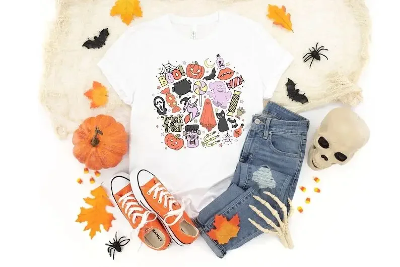 

Cute Halloween Theme Shirt for Women, Cute Teacher Mom Sleeve Top Tees O Neck Streetwear harajuku 100% cotton y2k Drop Shipping