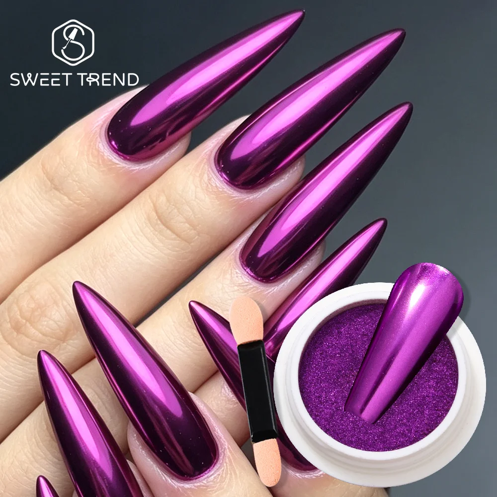 SWEET TREND-1pc Purple Magic Mirror Powder Holographic Chrome Nail Art Powder Nail Art Decoration Dust Pigment Manicure Decor