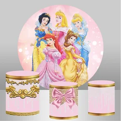 Disney Princess Round Circle Backdrops Girls Birthday Party Baby Shower Photo Background Cinderelia Snow White Beauty and Beast