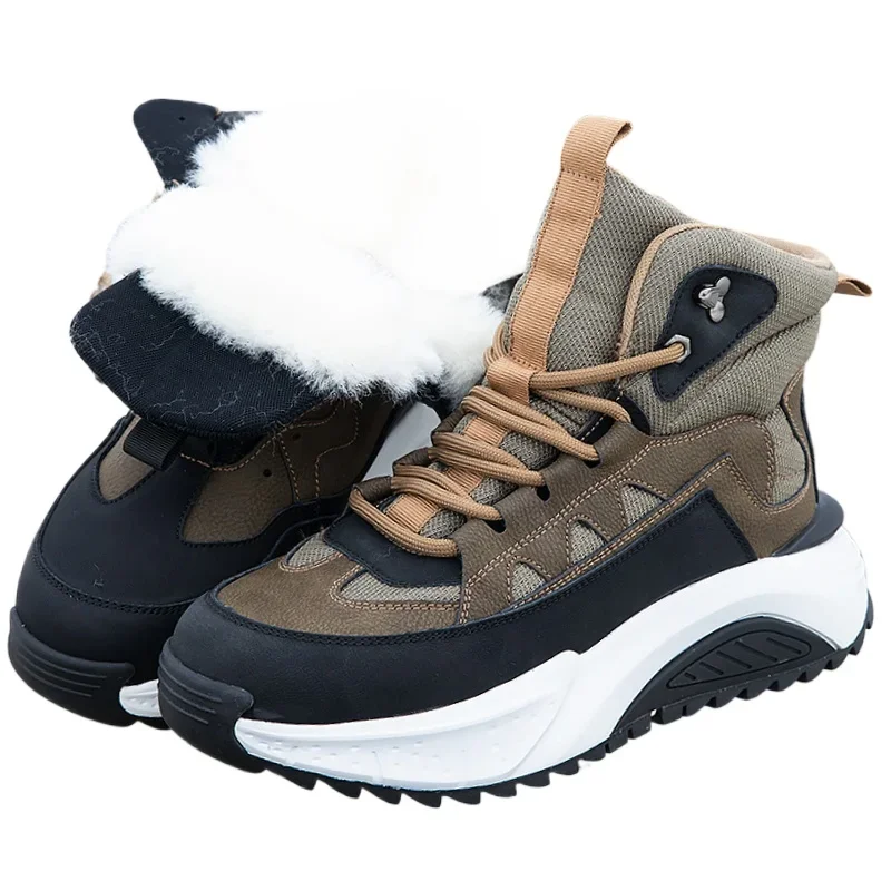 

Snow Boots for Men's Leather Wool One-piece Shoes Waterproof Anti-skid Warm Winter Cold Resistant -40° Side Zipper Cotton Shoes