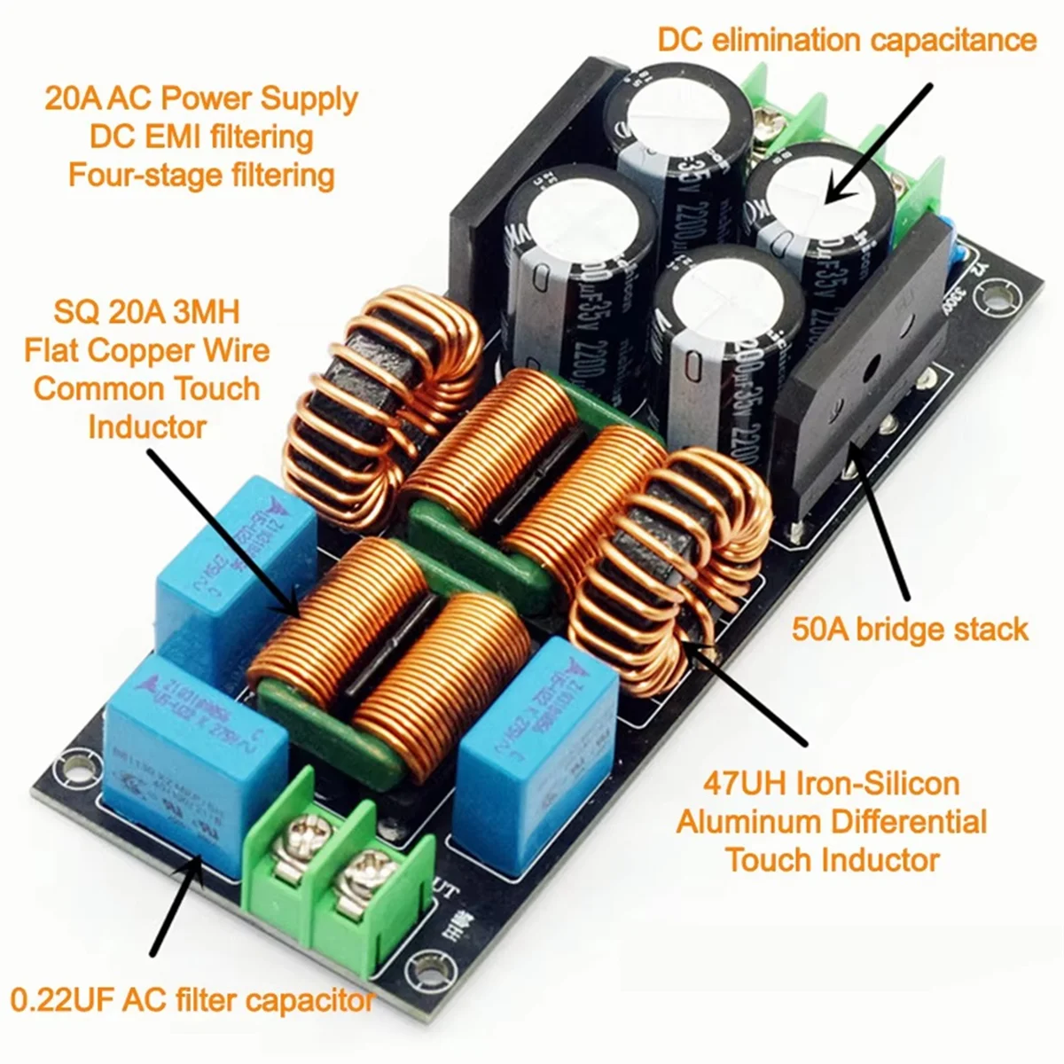 QA88X AC EMI Filter Audio Power Amplifier EMC EMI التدخل الكهرومغناطيسي تنقية الطاقة DC الوضع التفاضلي المشترك، 20A