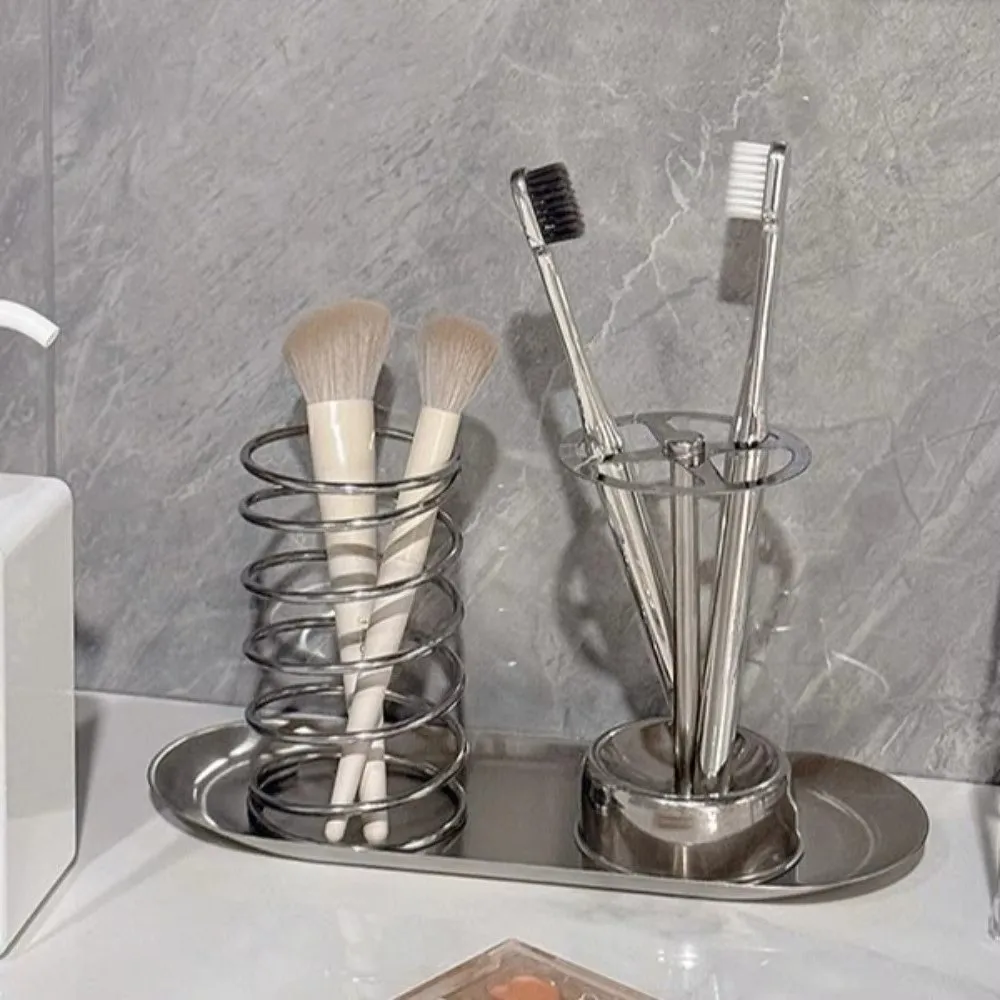 3pcs/Set Stainless Steel Toothbrush Holder Rustproof Space Saving Bathroom Storage Shelf Multi-Functional Toothbrush Shelf