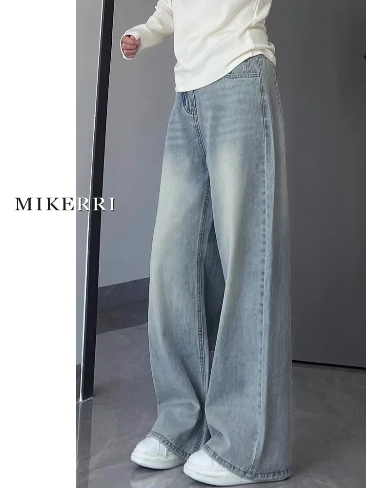 

American Style Light Wash Wide Leg Jeans Women's Loose Fit High Waist Straight Leg Pants for Pear Shaped Body Autumn New Arrival