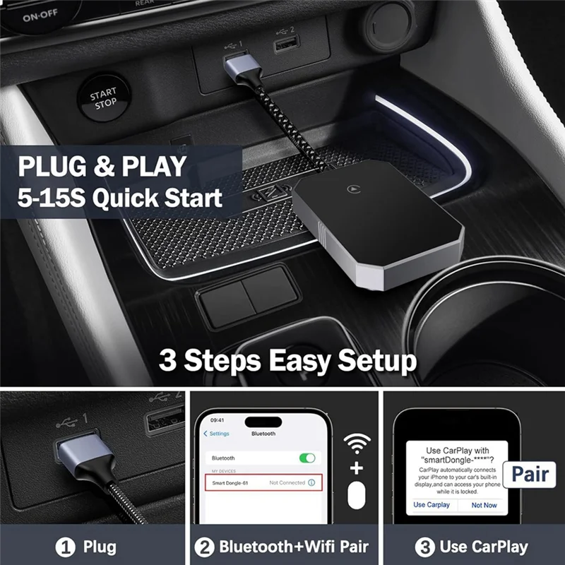 

A11M-Wireless Carplay Adapter Carplay Wireless Adapter Convert Wired To Wireless 2024 Upgrade Plug & Play