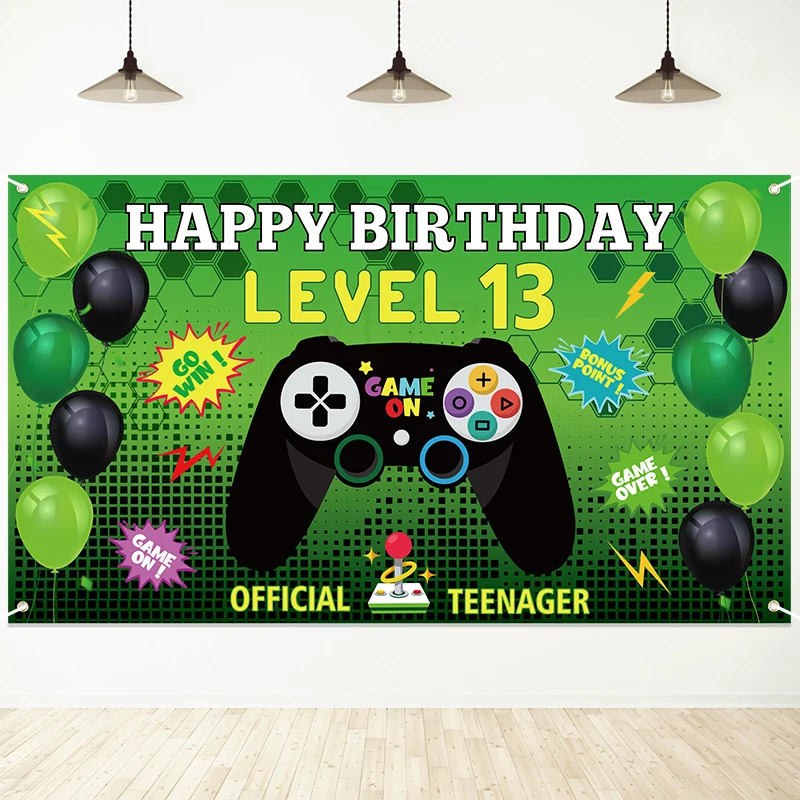 Level 13 Video Game Theme Banner For Teens 13 Years Old Happy Birthday Party Backdrop Creative Photo Props Booths Decor Supplies