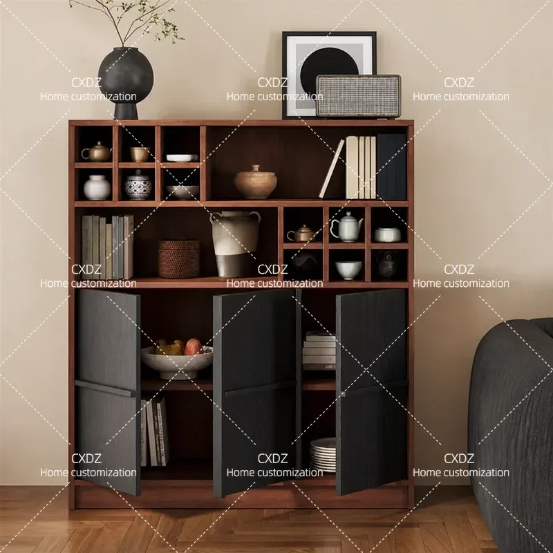 Medieval Style Solid Wood Bogu Frame Pavilion Shelf Wall Mounted Integrated Tea Cabinet Display Storage Rack for Tea Room