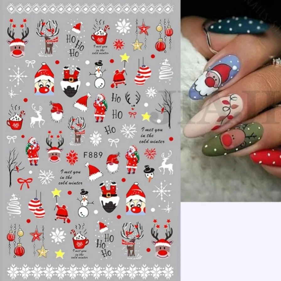 Winter Red Gonk Nail Art Sticker Christmas Series Cartoon Santa Claus Elk Design Adhesive Slider Snowman 2023 Manicure Foil Tips