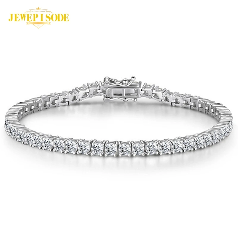 

Jewepisode 925 Sterling Silver 3MM Simulated Moissanite Diamond Tennis Charm Bracelets for Women Wedding Fine Jewelry Wholesale