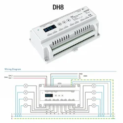 DH8 (DT7) Guida Din 8CH * 16A DALI e DMX RDM Controller unità relè a 8 canali Display numerico DC100-240V per luci a LED