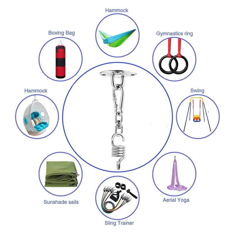 Hardware de suspensión oscilante, gancho de techo de suspensión, 360 °   Gancho pesado giratorio, para silla de porche, hamaca de Yoga, columpio de gimnasio, Etc.