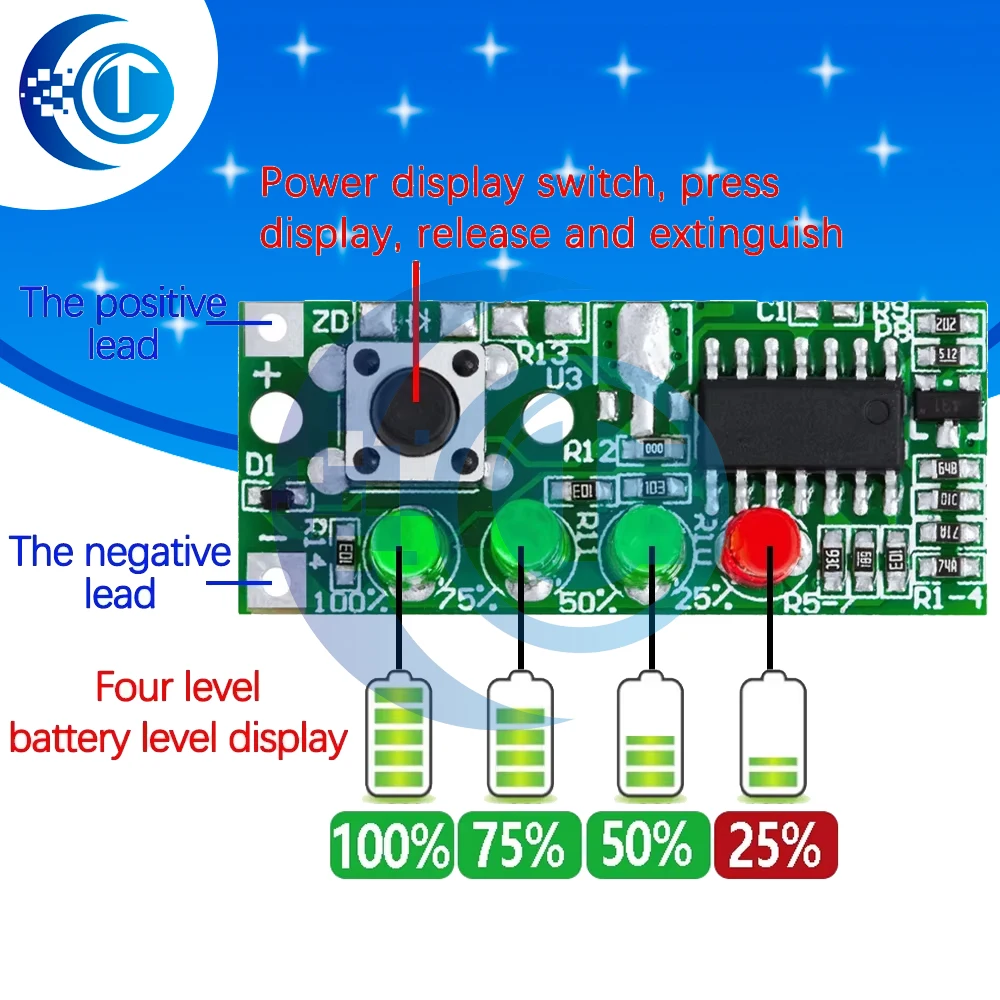 3S lithium battery tester battery level detection fourth level battery indicator light board 12V lead-acid battery level display
