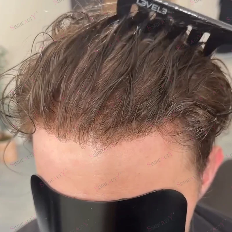 Wig Rambut Manusia Pria Pirang Terang Eropa, Garis Rambut Alami Super Mikro Ultra Tipis 0.03mm 90Density, Sistem Rambut Toupee Pria