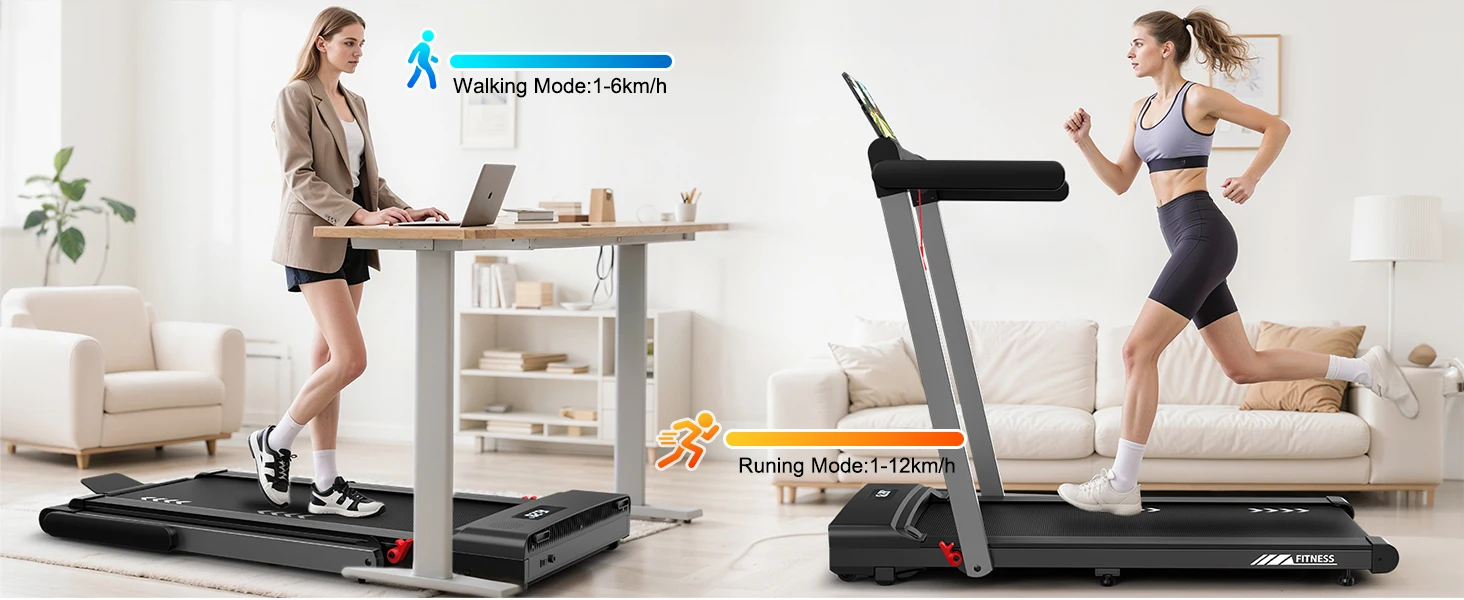 3-in-1 Klappbares Laufband 2,5 PS Geräuscharmer Motor Bluetooth-Lautsprecher 12km/h 12 Programme Dual-LED Heim- und Büro-Fitnessgerät – Detail 3