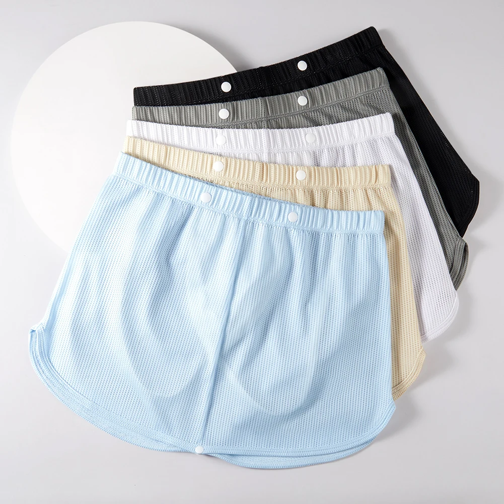 Breathable Men\'s Panties Button Adjustable Briefs Multiple Color Choices Solid Color Briefs Male Underpants Beige