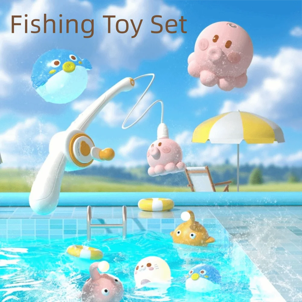 Magnetic Children's Fishing Toy Octopus Pufferfish Bathroom Fishing Toy Sea lion Interactive Fishing Water Toy Birthday Present
