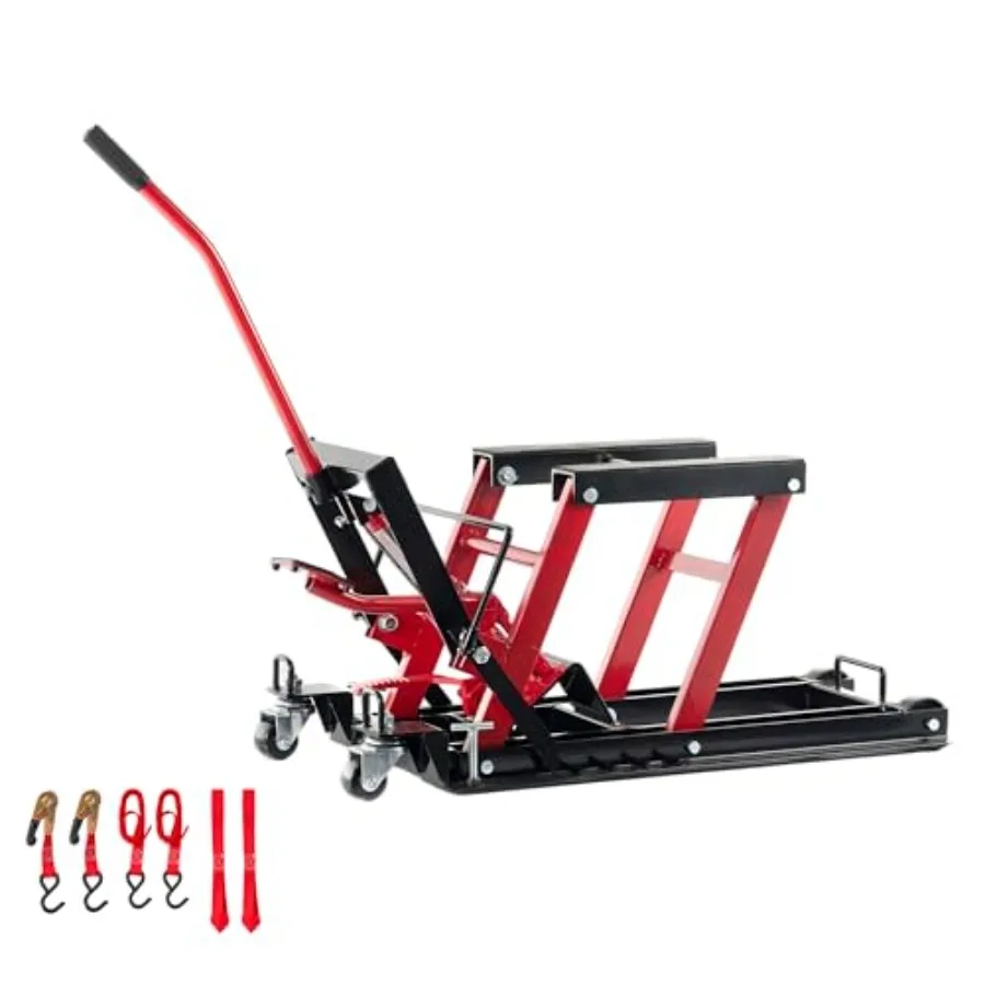 

1500LBS Hydraulic Motorcycle Lift Jack Heavy Duty Steel ATV Dirt Bike Repair Stand with Foot Pedal Wheels Safety Lock and Acces