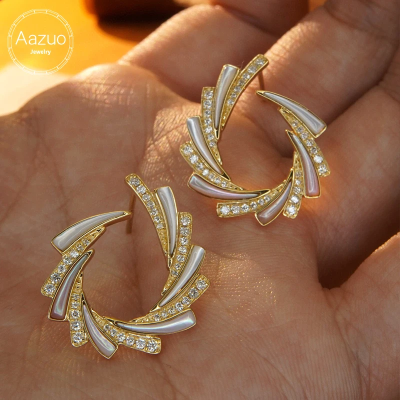 Aazuo Luxury Jewelry 18K Yellow Gold Natural Mop Real Diamond 0.42ct Birthday Gift Idears Hook Earrings For Women Senior Banquet