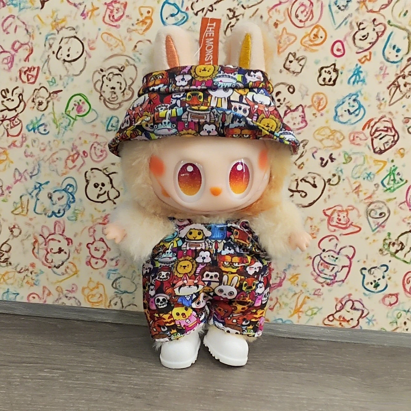 

Labubu Colorful Printed Outfit Set Bucket Hat & Overalls Collection For 1st-3rd Gen 15/17cm Dolls