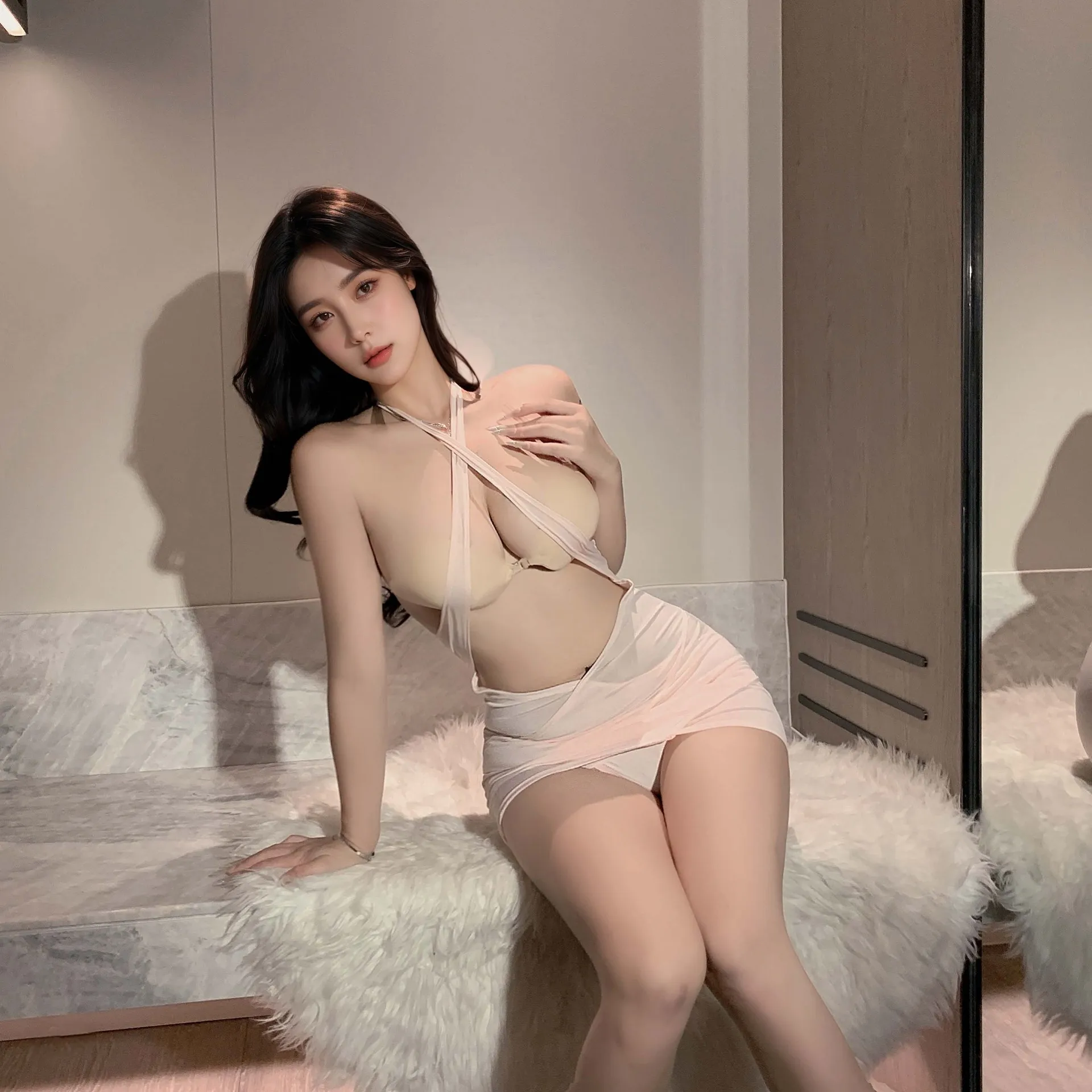 

Sexy Secretary Office Lingerie Dress Hanging Neck Tight Fitting Exposed Breasts Short Hip Hugging Skirt Adult Eroties Clothing