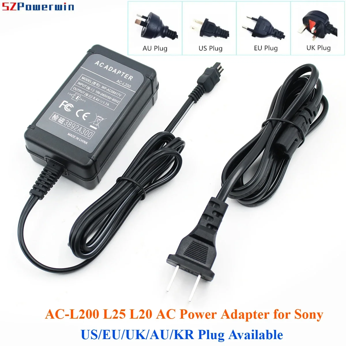 AC-L200 L20 L25 AC Power Adapter for Sony Handycam Camcorders DCR-SX40/44 SR45/47 SX63/65/85 DCR-DVD105/108/610 CR-SR Series