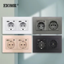 EIOMR EU Standard USB Socket, with Type C Charging Port Outlet, 16A AC 110~250V 146mm * 86mm Double Frame Wall USB Power Socket