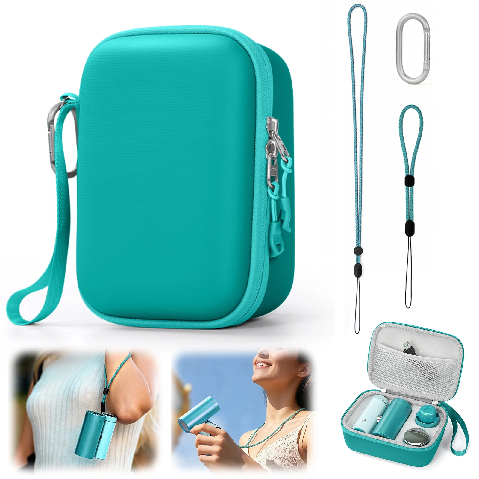 For Shark ChillPill Fan Storage Case with Wristlet & Carabiner Portable Storage Bag Shockproof Hard Shell Protective Travel Case