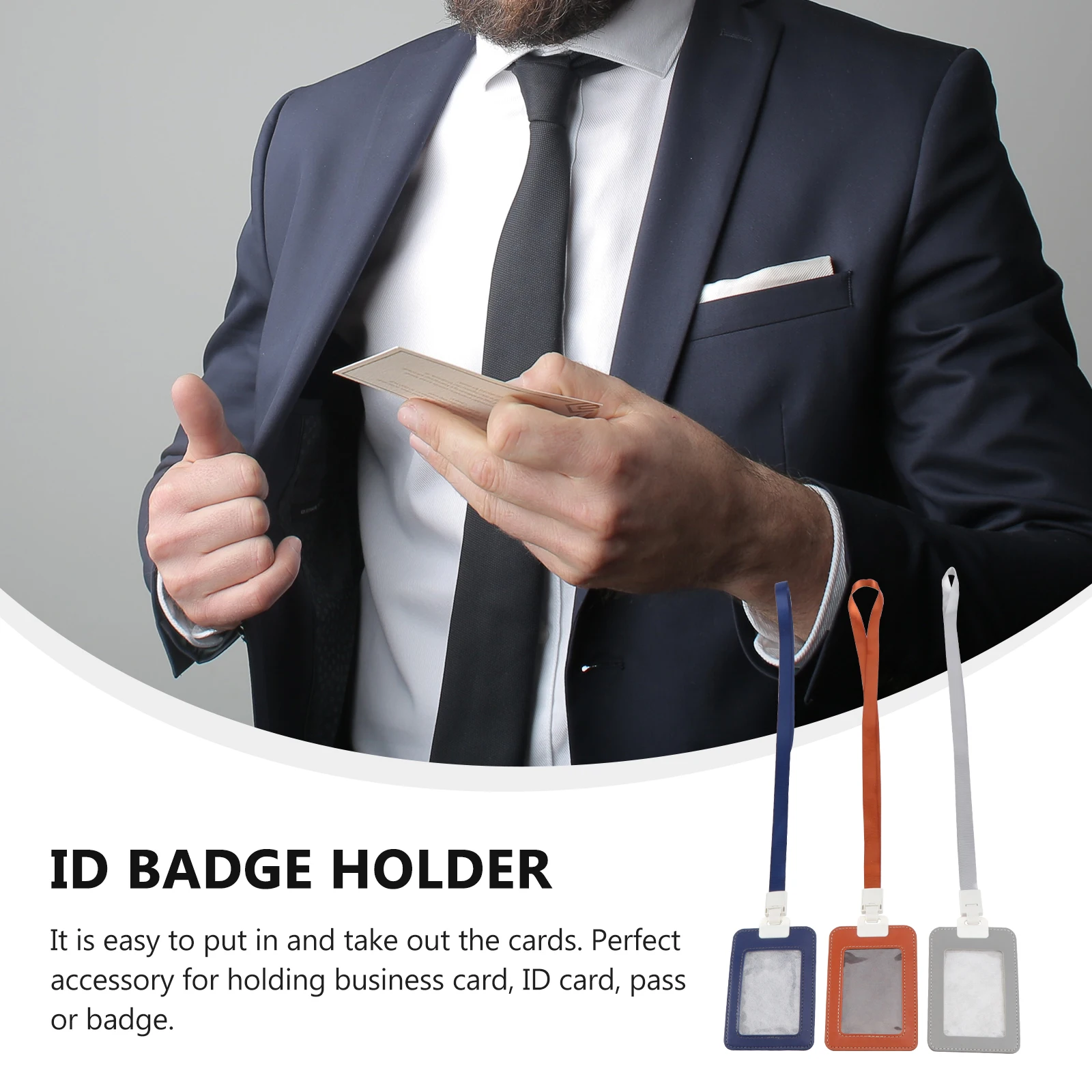 

3pcs Card Holder PU ID Case Black Blue Badge Holder Vertical Lanyards Pass Badge Pouch Safe Protection
