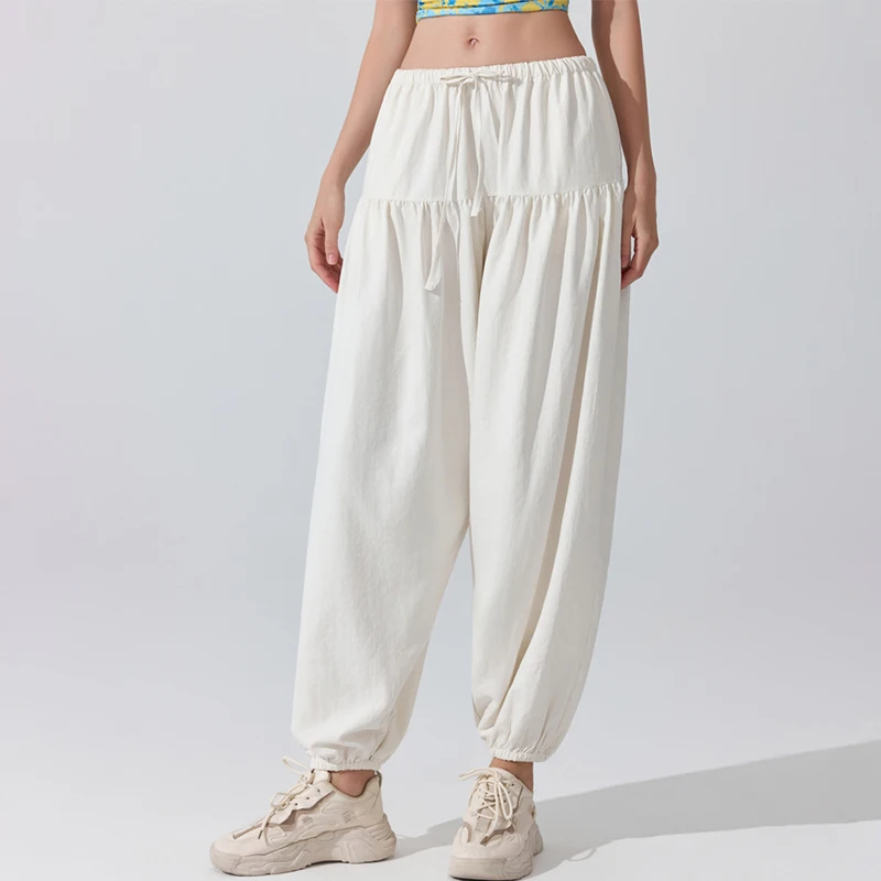 Nuove donne pantaloni da ballo larghi primavera estate sottili casual pieghettati sportivi Bloomers donna Y2K pantaloni da yoga a vita elastica con coulisse