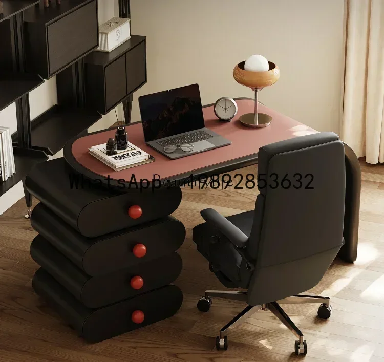 QQ Italian minimalist retractable solid wood desk rotating leather simple home