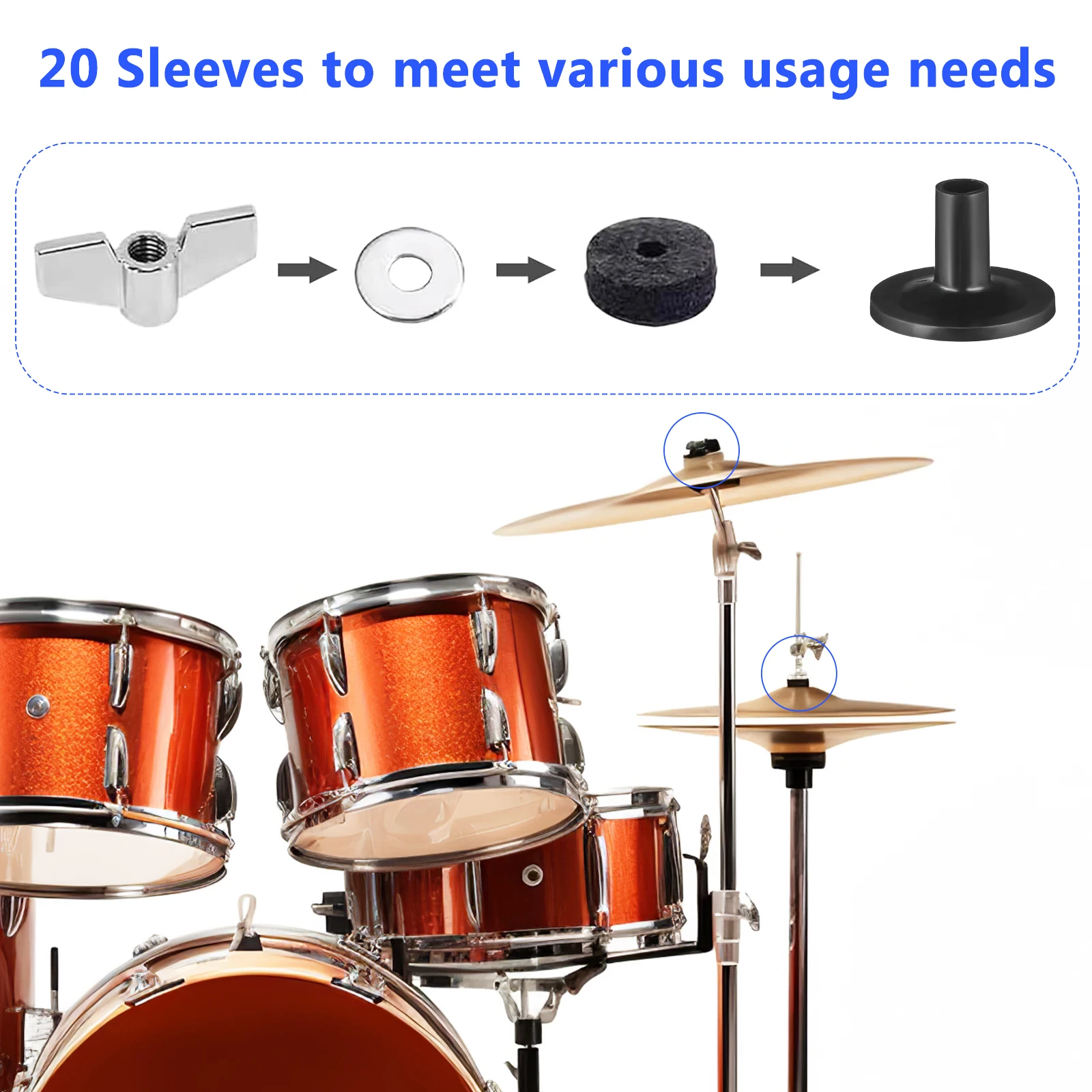 

20 pcs Black Plastic Cymbal Holder 38x196mm Drum Kit Stand Sleeve Replacement Accessories Cymbal Protection Sturdy Compact