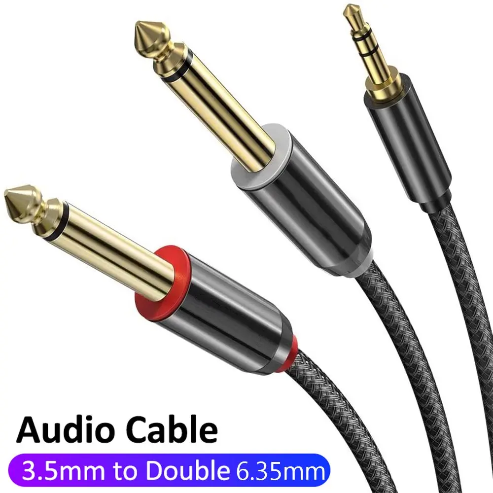 Stereo 3.5mm to Double 6.35mm Audio Cable Aux Wire Male to Male Y Splitter Audio Cord for Phone to Mixer Connector Adapter