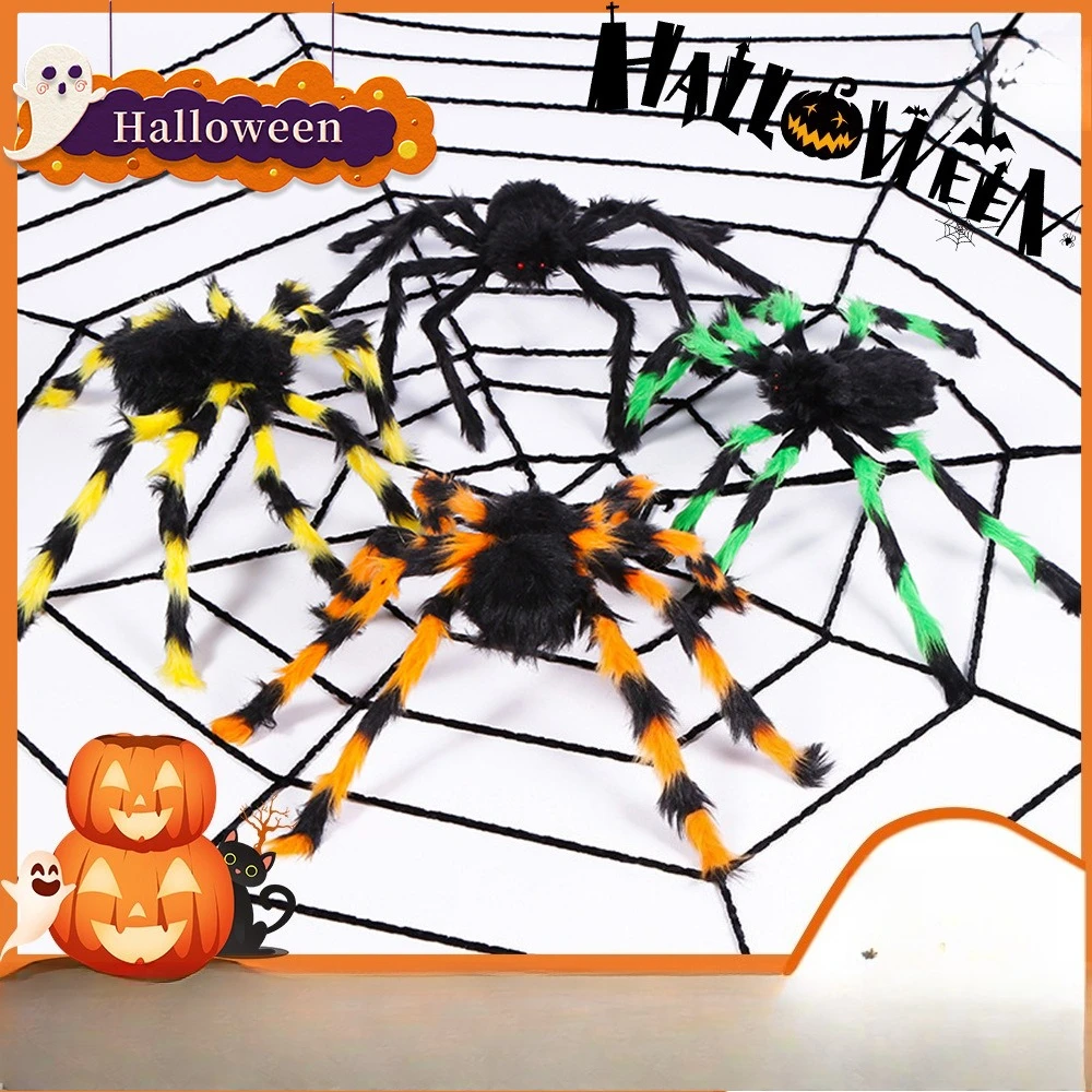 

Halloween Spider Web Black Fake Outdoor Decoration Supplies Props Day of The Dead Horror Hallowen Home Decor Realistic Spider