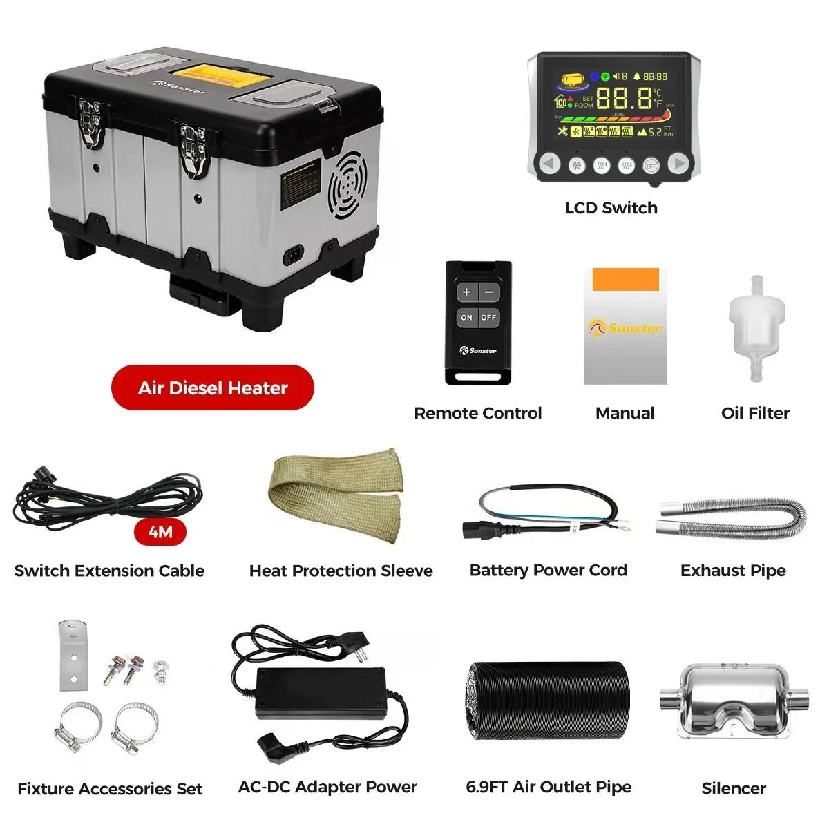TB10 8KW 12V/24V/230V Diesel-Lufterhitzer mit LCD & Bluetooth-App, Auto-Start-Stopp-Funktion, adaptiver Plateau-Parkheizung für Auto, Wohnmobil, Camper