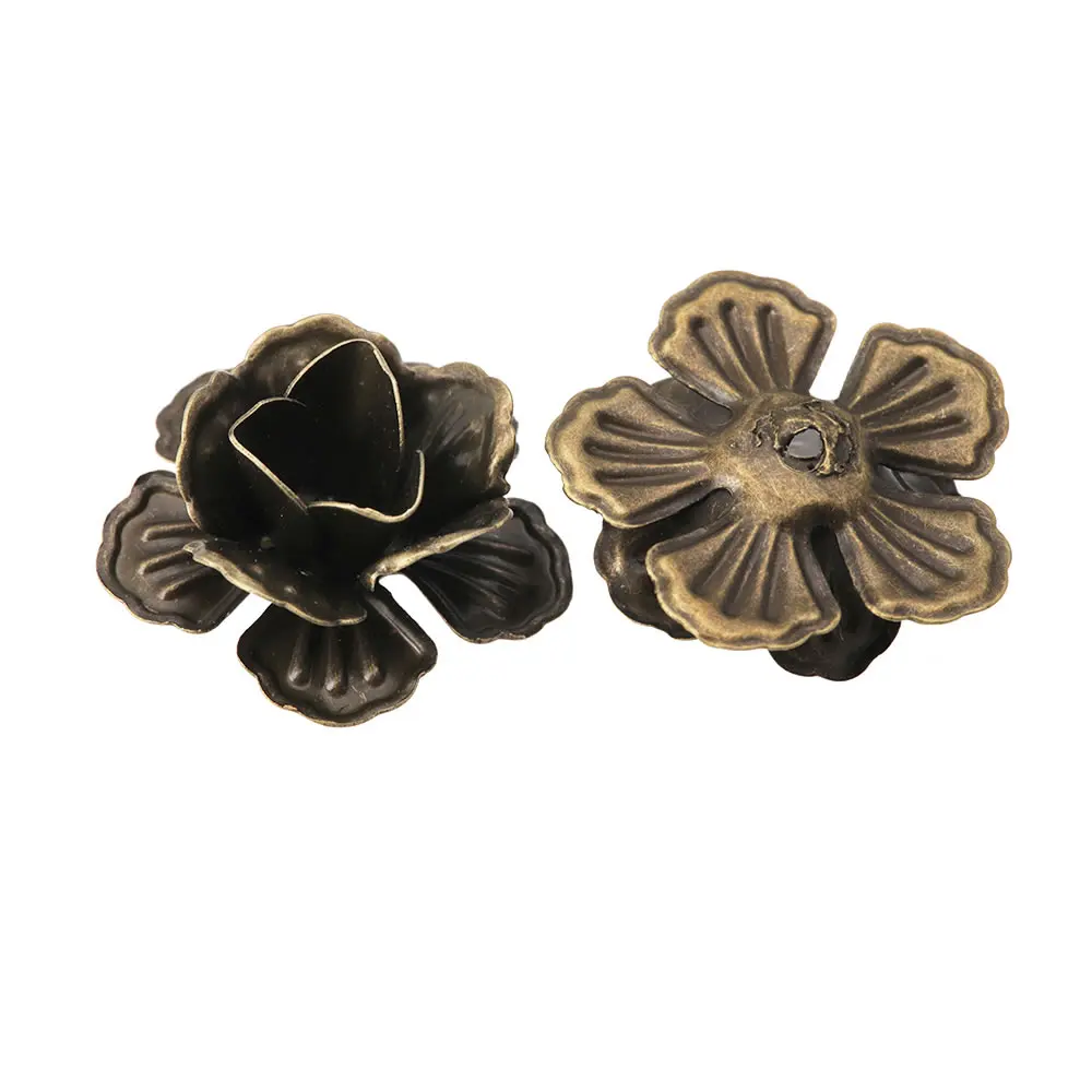 20PCS 21x10MM Antique Bronze Silver Color Gold Color Iron 3D Flowers Beads Caps Spacer Jewelry Findings Accessories Wholesale