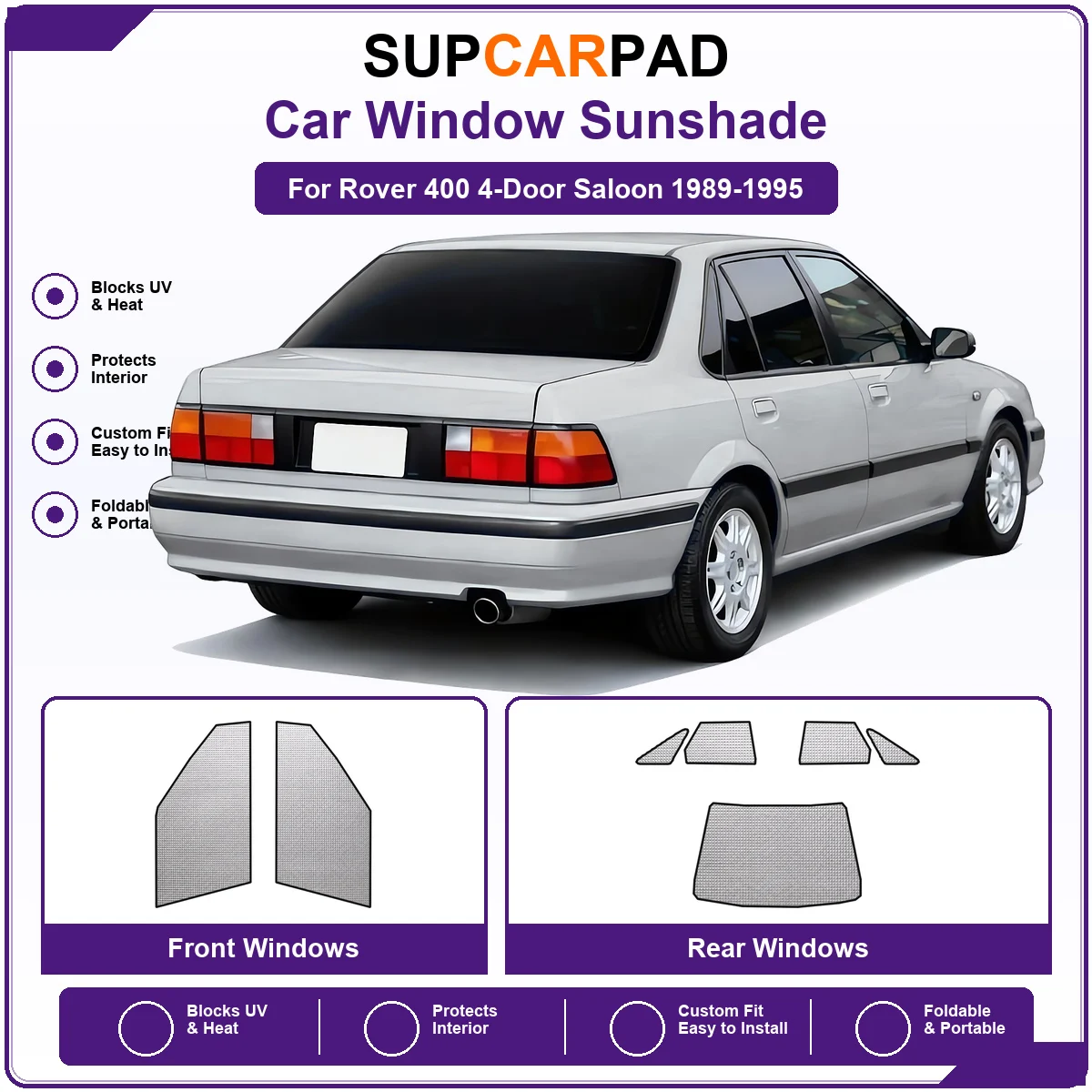 For Rover 400 4-Door Saloon 1989-1995 Pre‑Cut Auto Window Sunshade Anti‑UV Car Sun Visor Protector