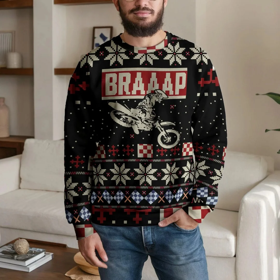 Braaap Motocross Ugly Christmas Sweatshirts Dirt Bike Rider Holiday Sweatshirts Moto Racing Pullover Men's Women's Sweatshir ﻿