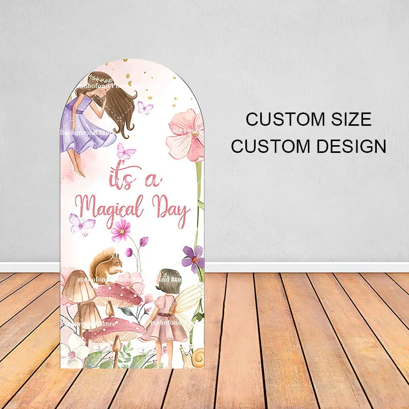 

Mehofond Fairy Princess Arch Backdrop Magical Day Girl Birthday Party Baby Shower Flower Butterfly Mushroom Decor Cover 2-Sided