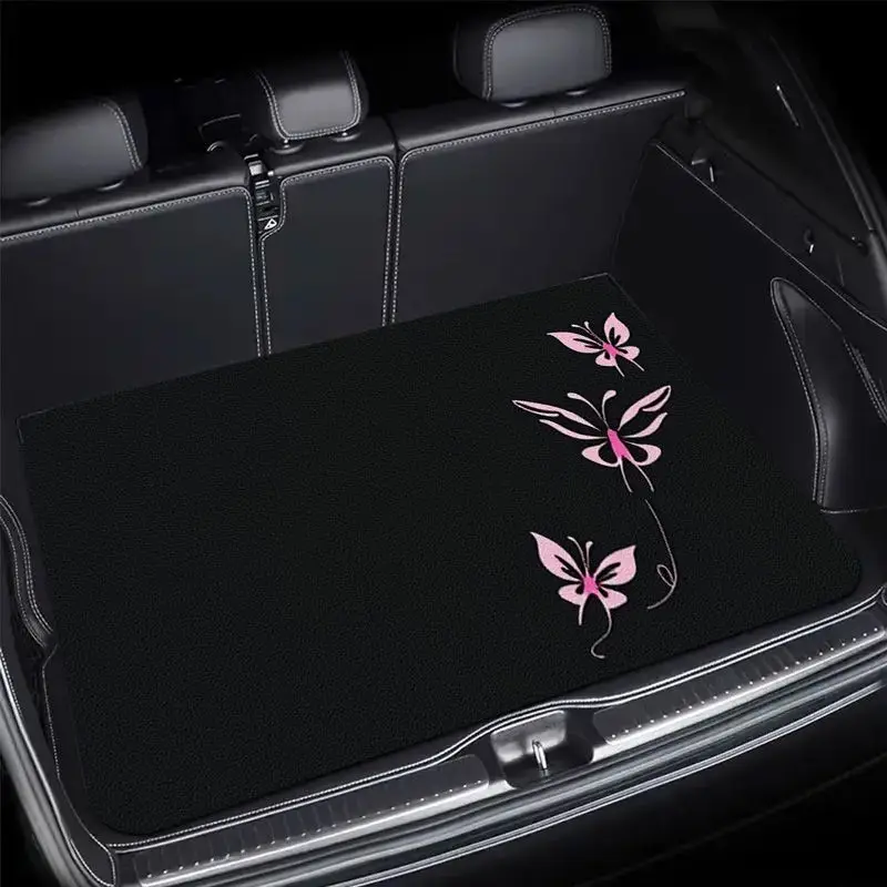Cute Pink Butterfly Pattern Universal Car Trunk Mat Sweet Style Anti-Slip Wear-Resistant For SUV CUV Rear Cargo Liner Protector