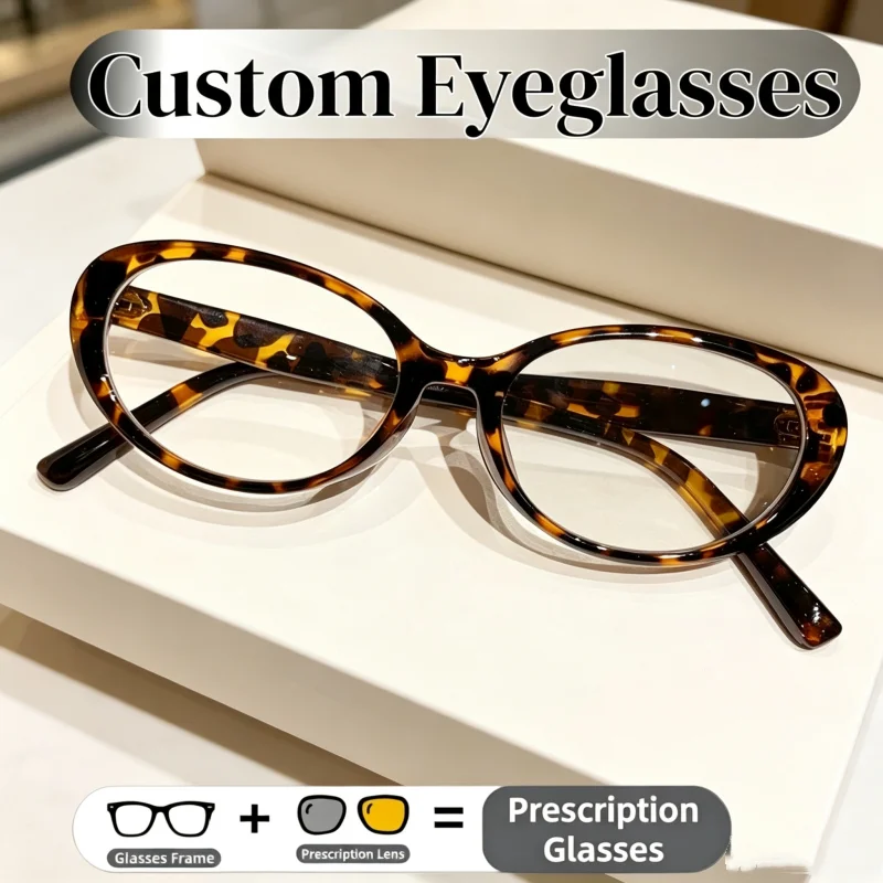 Custom Glasses Vintage Cat Eye Fashion Eyeglasses Frame Prescription Lens Retro Oval Spectacles for Women Daily Office Wear