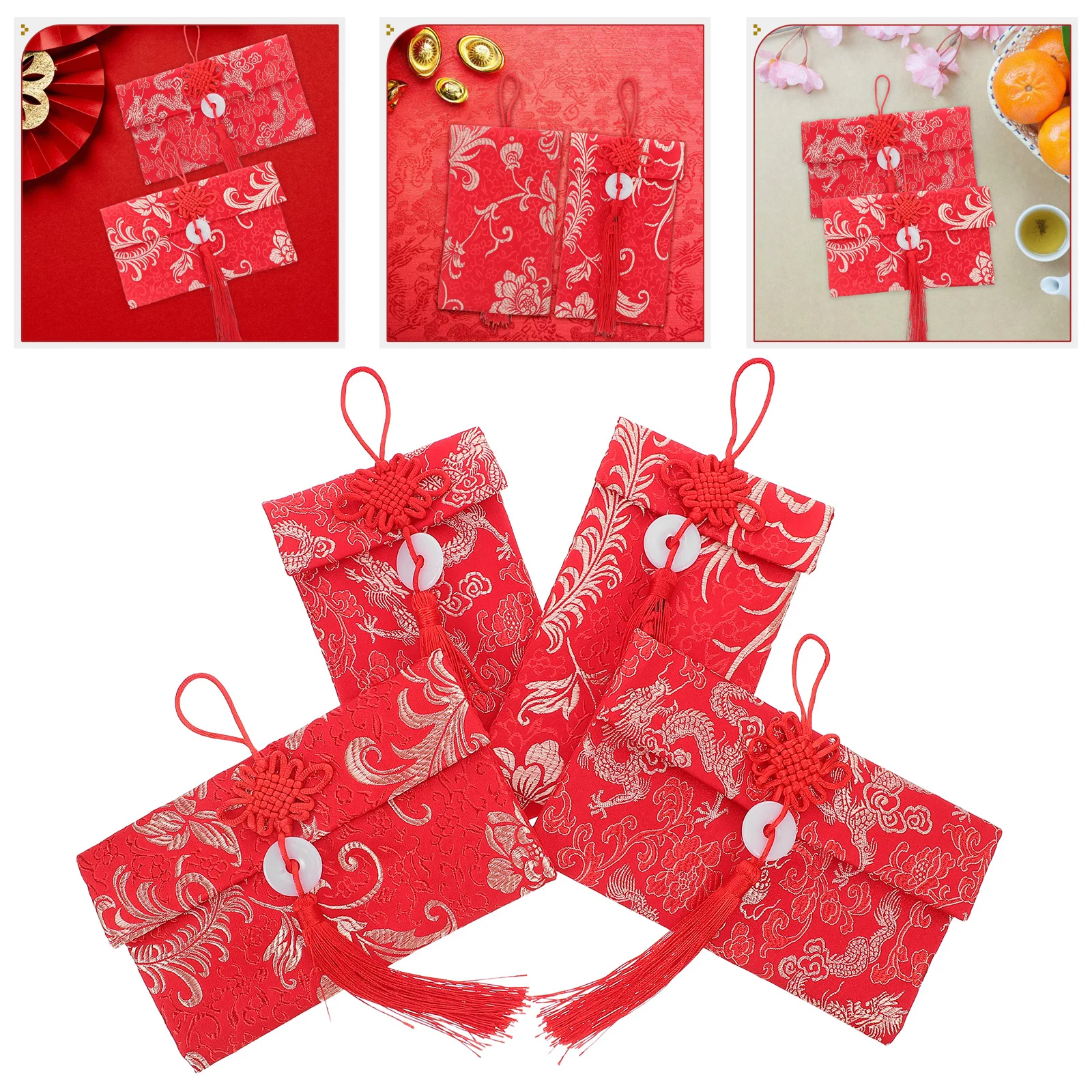 

4 шт., китайская красная ткань-конверт, Хунбао, вышитый дракон, лунный Новый год, весенний фестиваль, традиционное счастливое