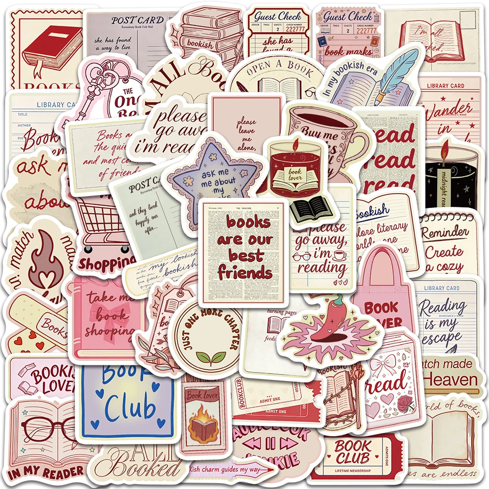 

50pcs Book Lover Sticker Waterproof Vinyl Decal Reading Quotes Bookish Sticker for Laptop Phone Case Scrapbook Journal DIY Decor