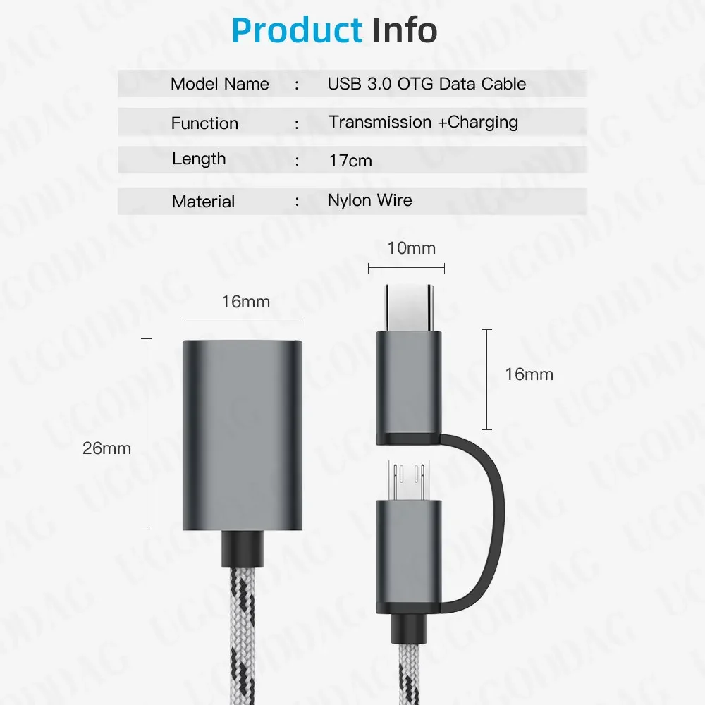 2-in-1 USB 3.0 OTG-kabel Type C Micro USB naar USB3.0-adapter USB-C dataoverdrachtkabel voor Samsung Xiaomi Huawei Type-C telefoon