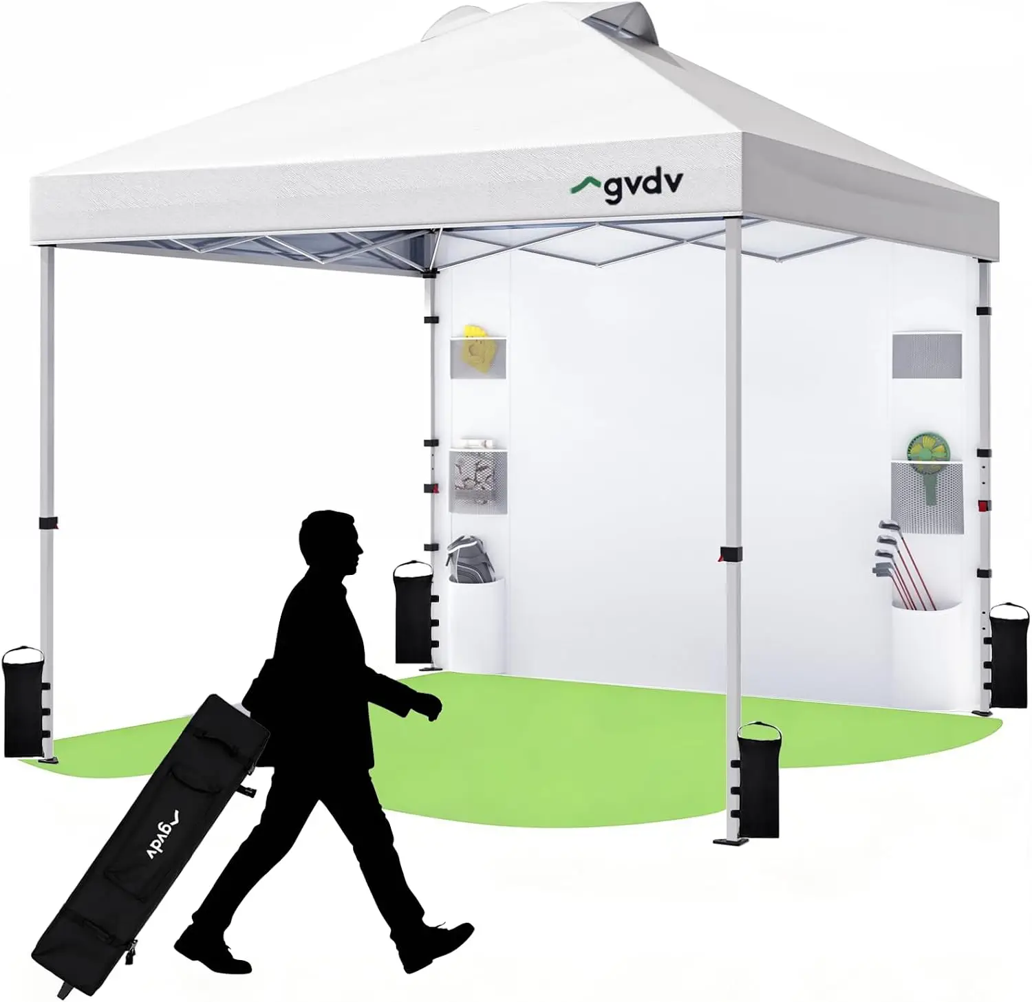 10x10 Pop Up Canopy with Pocket Sidewall, Beach Tent, CP23, White | One push instant setup, outdoor sun shade for beach, events,