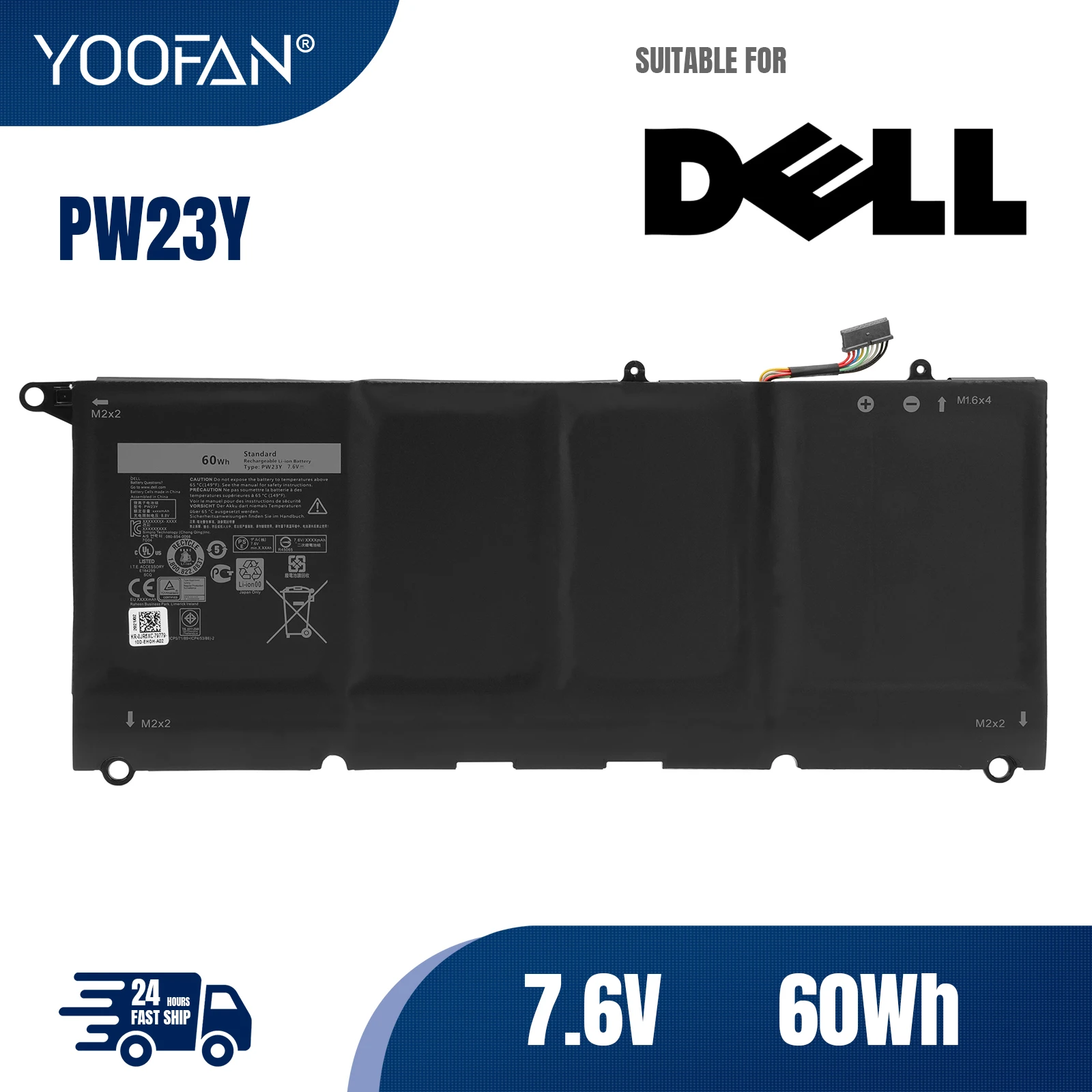 

YOOFAN PW23Y Replacement Laptop Battery for DELL XPS 13 9360 Series RNP72 TP1GT P54G 7.6V 60WH Free Tools