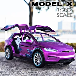 1:20 Tesla Modello X Modello di auto in lega Diecast in metallo Giocattolo Veicoli modificati Modello di auto Collezione di simulazione Suono Luce Giocattolo Regalo