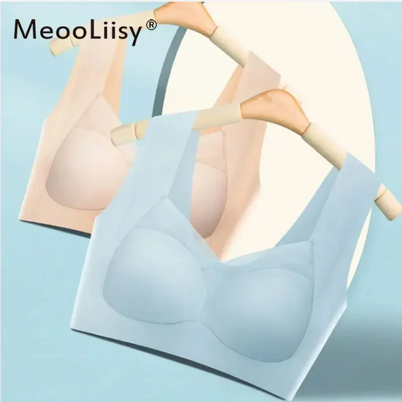 MeooLiisy Plus Size Seamless Vest Bras Tops Women Solid Bras Comfortable No Steel Ring Underwear Yoga Fitness Sleep