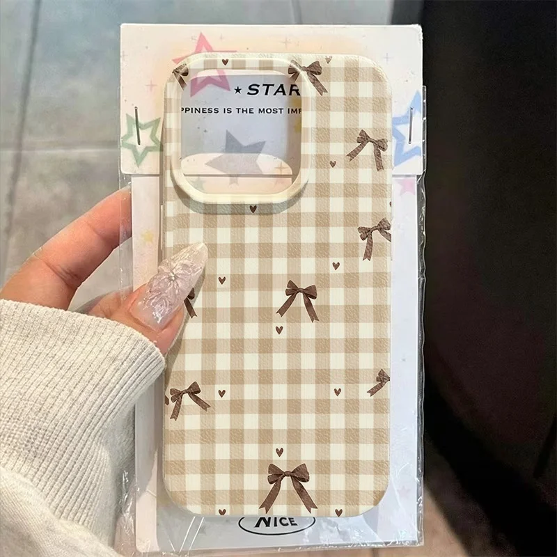 Funda para Teléfono con Estampado de Lazo Pequeño a Cuadros Marrones Retro para iPhone 18 17 16 Pro Max 15 14 13 12 11 15 Pro 16E Air Plus