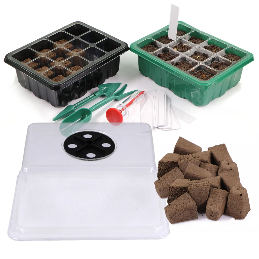 

12 Cells Seedling Trays Germination Grow Sponge Soilless Cultivation with Transparent Cover Adjustable Humidity Nursery Seedling