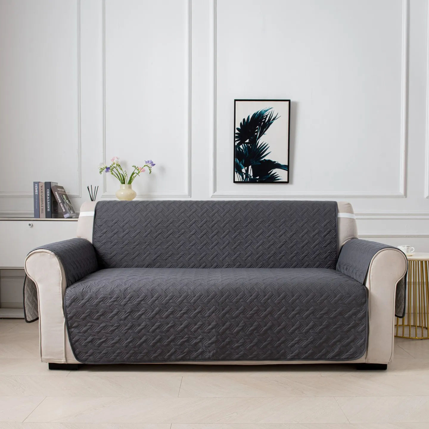 Quilted Waterproof Couch Cover for Pets Sofa Covers for 1 2 3 Cushion Couch Washable, Non Slip  with Side Pockets Elastic Straps