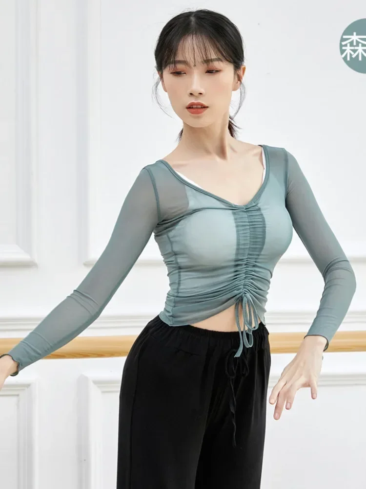 Mesh V-Ausschnitt Gaze Ballett Tanz Übungs kleidung Gaze Kleidung Bluse weibliche erwachsene Körper kleidung Grund ausbildung Selbst kultivierung